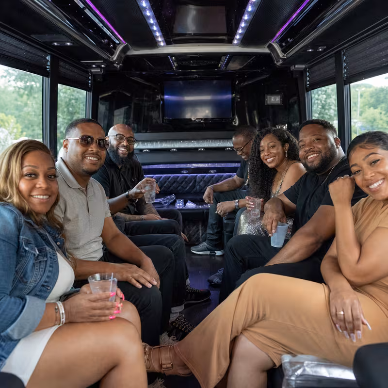 Black Mercedes Sprinter van staged for an Miami Birthday Transportation group