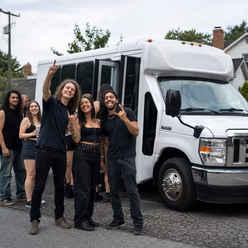 Black Mercedes Sprinter van staged for an Miami Concert Transportation group