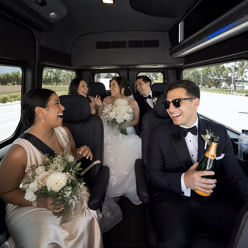Black Mercedes Sprinter van staged for an Miami Wedding Transportation group