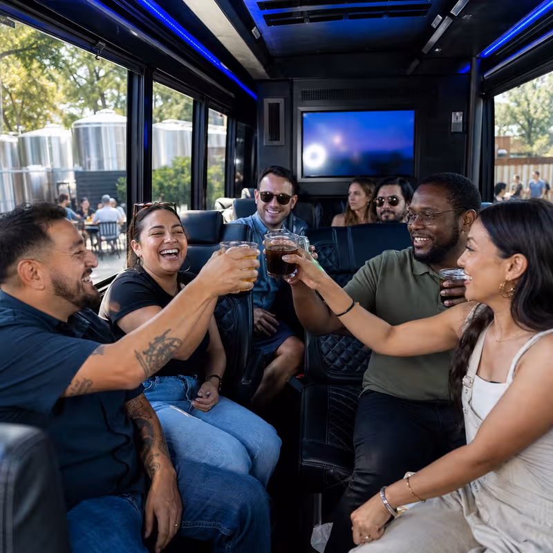 Black Mercedes Sprinter van staged for an Miami Winery & Brewery Tour Transportation group